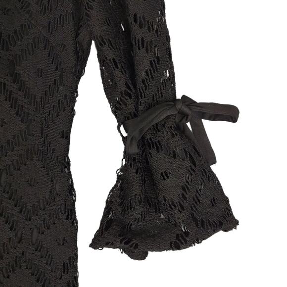 R&K Sz 10 Black Geometric Lace Tied Bell Sleeve Shift Dress, Gothic Punk Grunge - Picture 4 of 7
